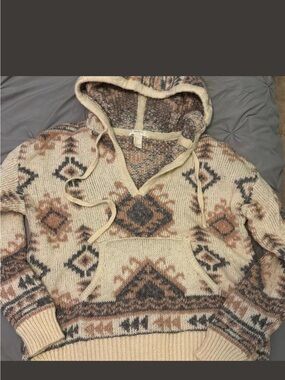 Forever 21 Cream, Tan & Gray Knit Hoodie Sweater